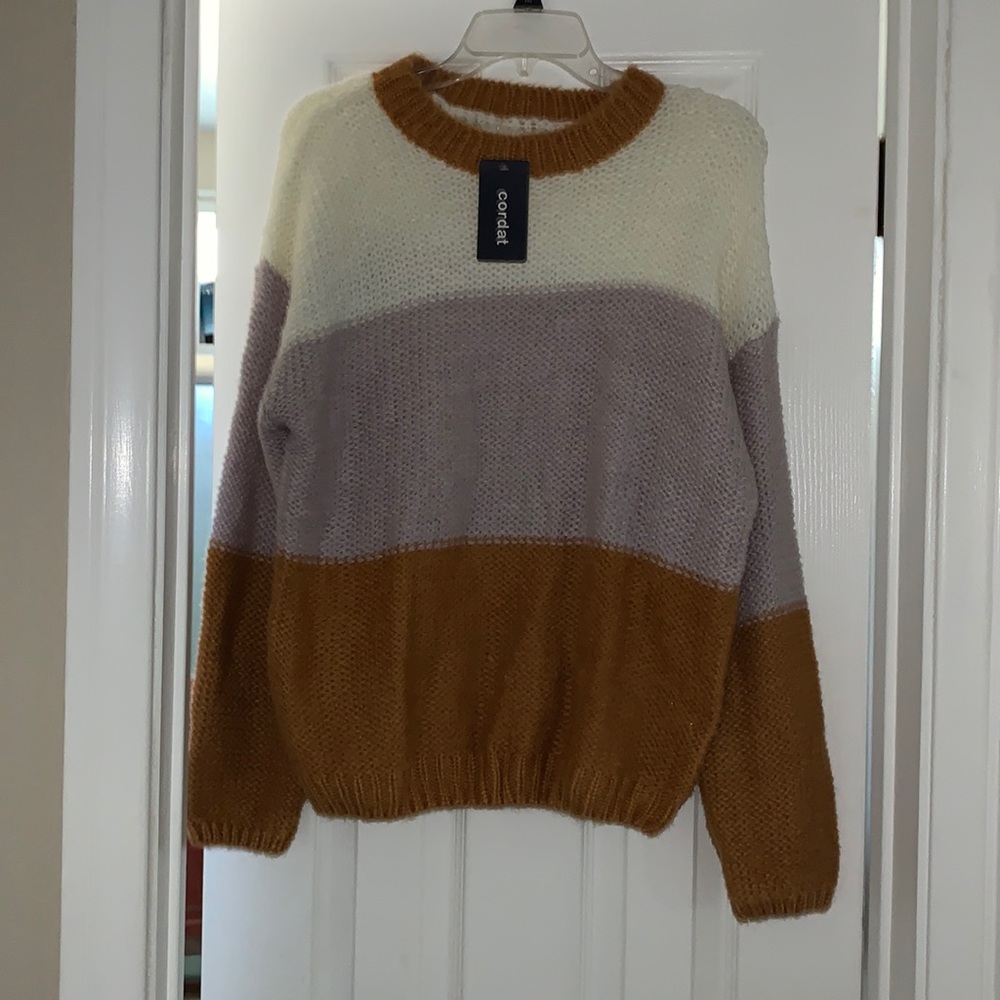 Woven Womens sweater with triple stripe colors